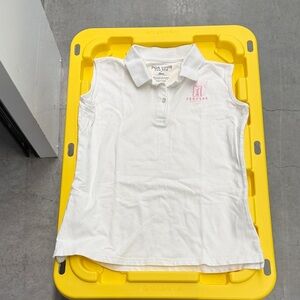 PGA Tour Women's White Sleeveless Polo with Pink Logo